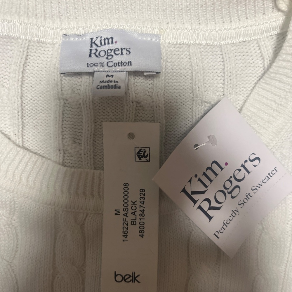 NWT Kim Rogers 100% Cotton Cable Knit Crewneck Sweater Size M - Picture 3 of 5